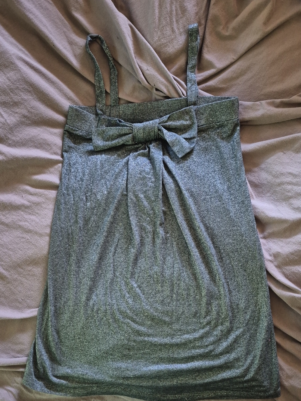 Sparkle Bow-Front Metallic Silver Tank Top